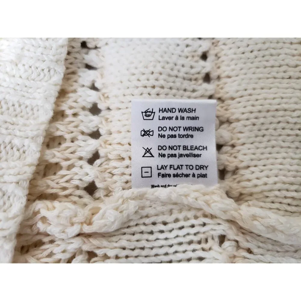 Y2K Chaser Womens Pullover Sweater Size XL Fringe Chunky Knit Ivory Boho Hippie